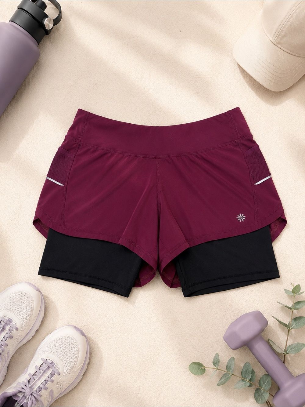 Athleta Running Shorts Built In Compression Liner Burgundy Size S